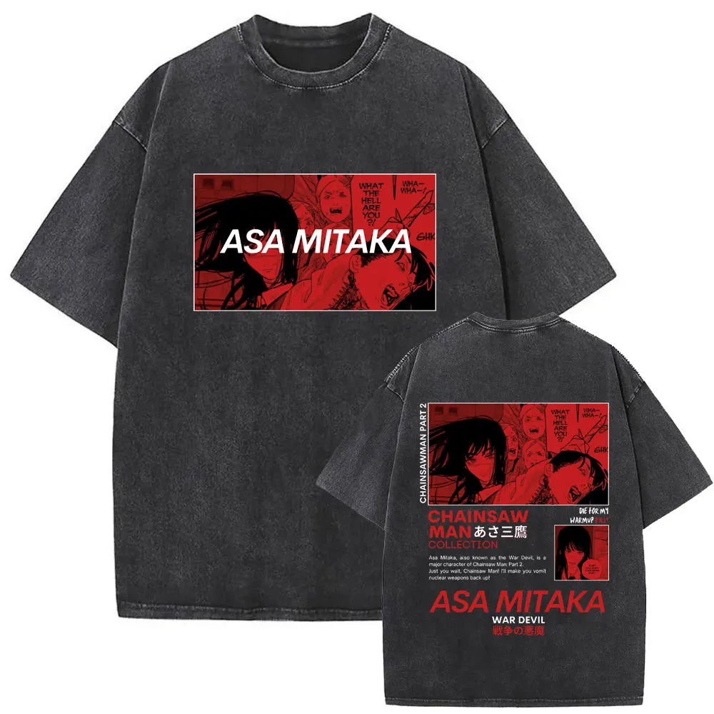 Anime Chainsaw Retro T-shirt Cartoon Denji Pochita Graphic Oversized