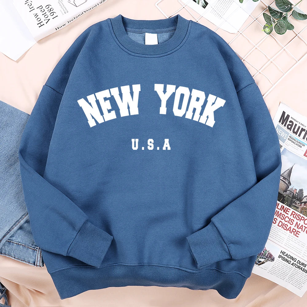 New York USA Loose Fleece Sweatshirt