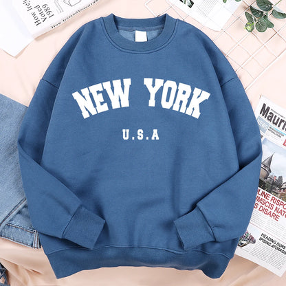 New York USA Loose Fleece Sweatshirt