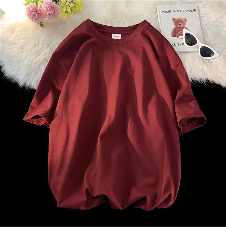 210g Cotton Solid Color Oversize Casual Tshirt 5XL