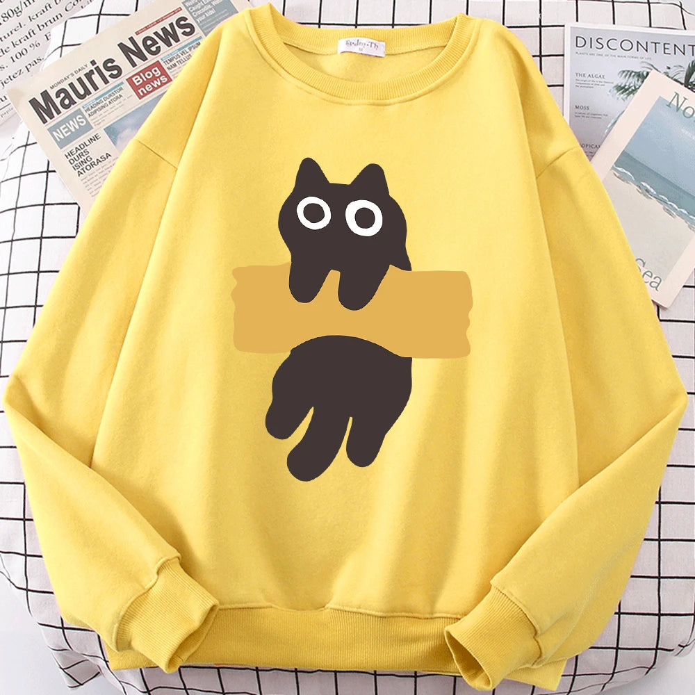 Tape Cat Cute Cartoons Loose Sweatshirts