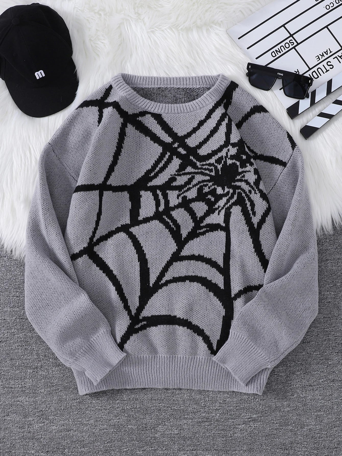 New Popular Spider Web Jacquard Pattern Pullover Sweater