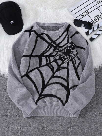New Popular Spider Web Jacquard Pattern Pullover Sweater