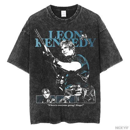 1990S Resident Evil Biohazard Leon Kennedy Oversized T shirt 100% Cotton