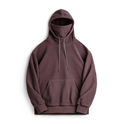 Maden Casual Polar Fleece Hooded Sweatshirt Solid Color Pullover with Face Mask