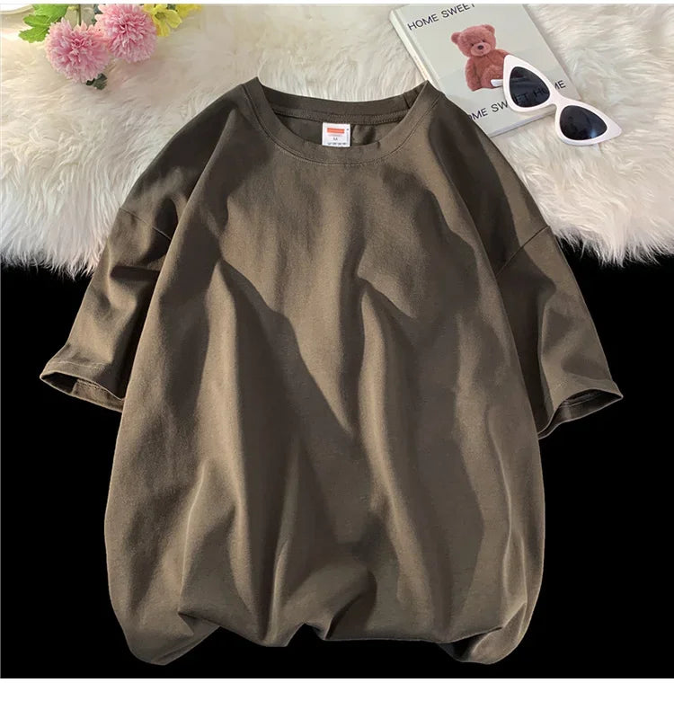 210g Cotton Solid Color Oversize Casual Tshirt 5XL