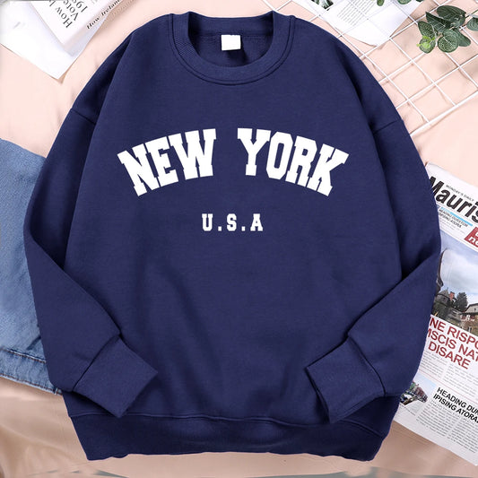 New York USA Loose Fleece Sweatshirt
