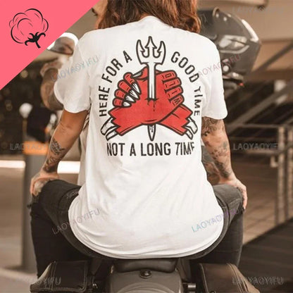 Cool Biker Drinking Beer Skull Graphic Cotton Tshirts