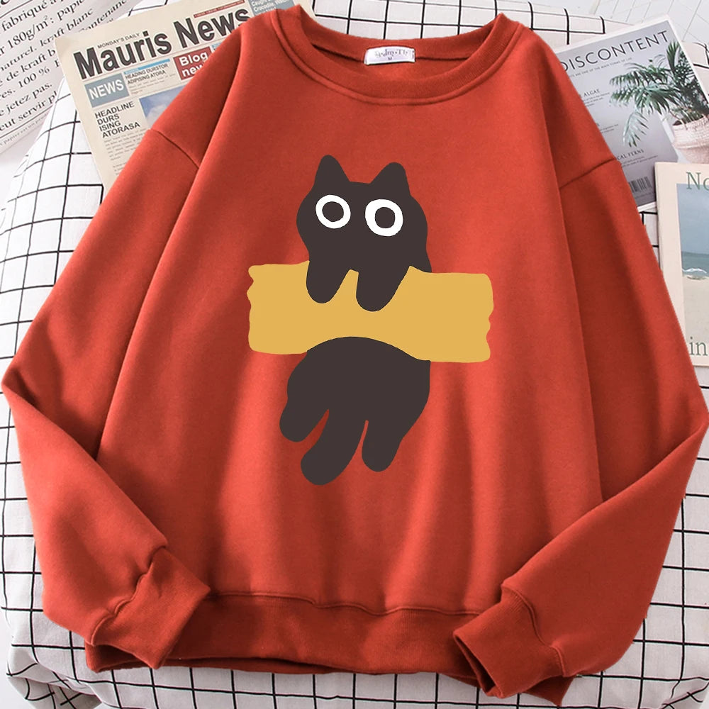 Tape Cat Cute Cartoons Loose Sweatshirts