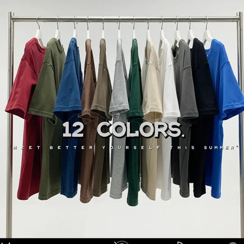 210g Cotton Solid Color Oversize Casual Tshirt 5XL
