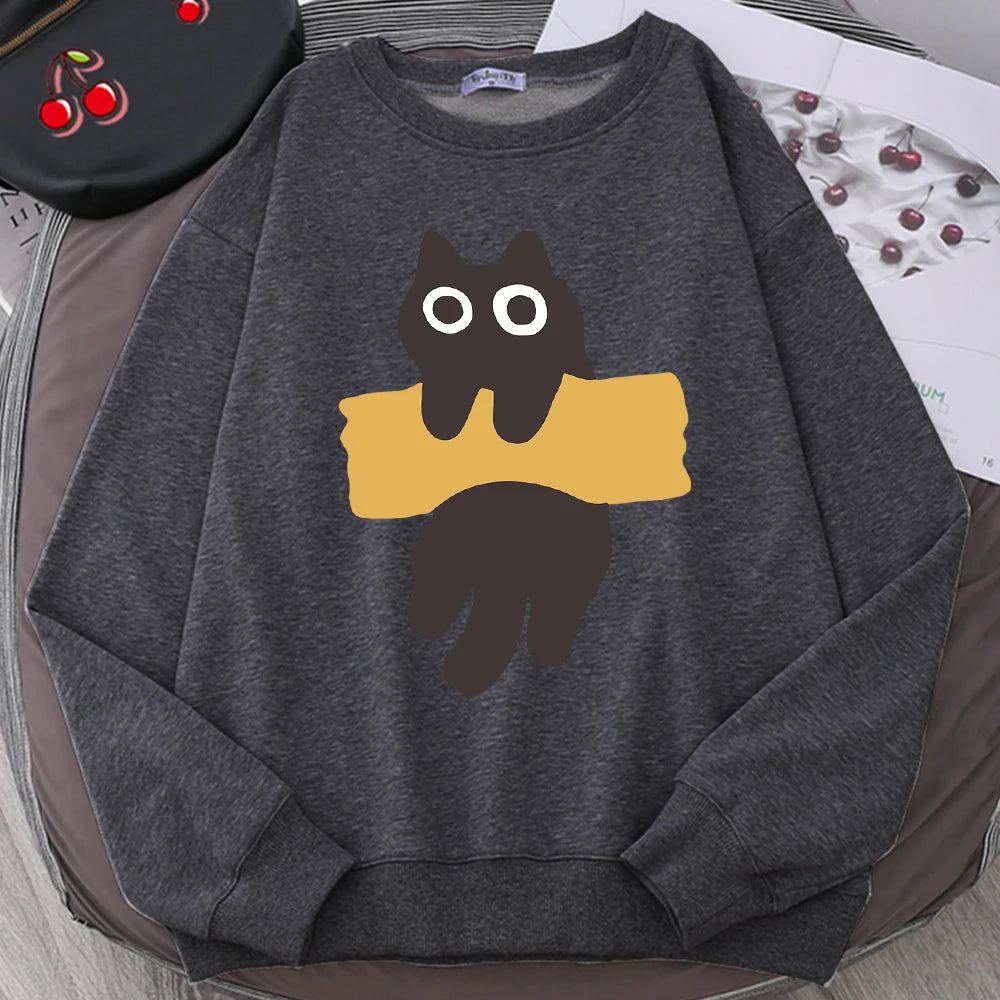 Tape Cat Cute Cartoons Loose Sweatshirts