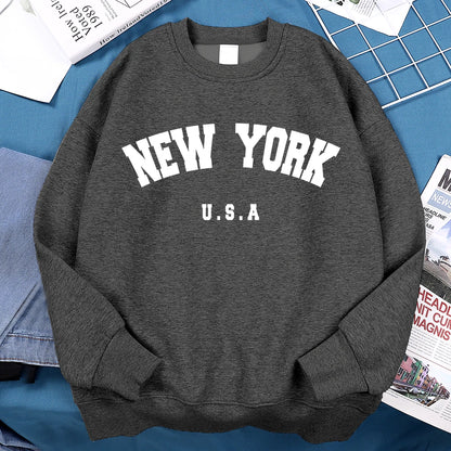 New York USA Loose Fleece Sweatshirt