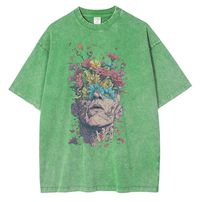 Heavyweight Cotton T Shirts Flowers Emerging Out of Human Eyes and Heads Graphic T-shirts