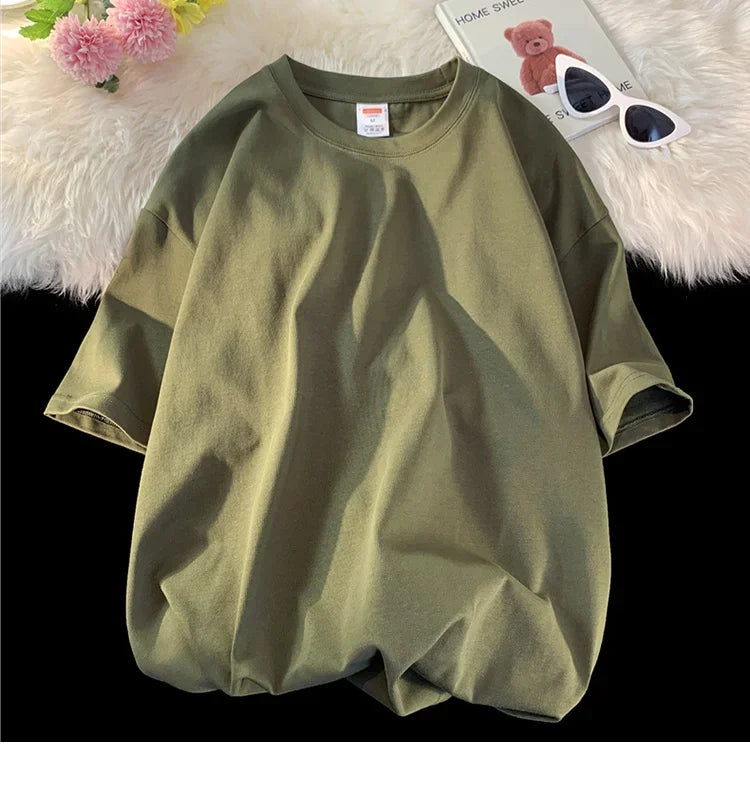 210g Cotton Solid Color Oversize Casual Tshirt 5XL