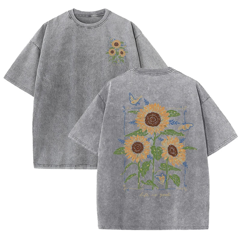 Lift Is Good Beautiful Sunflower Print T Shirts
