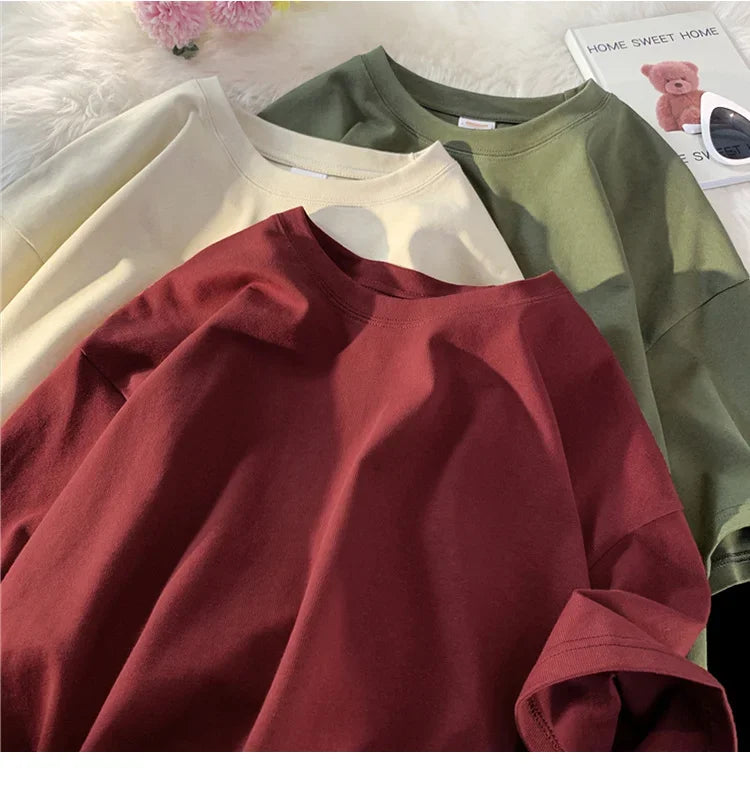 210g Cotton Solid Color Oversize Casual Tshirt 5XL