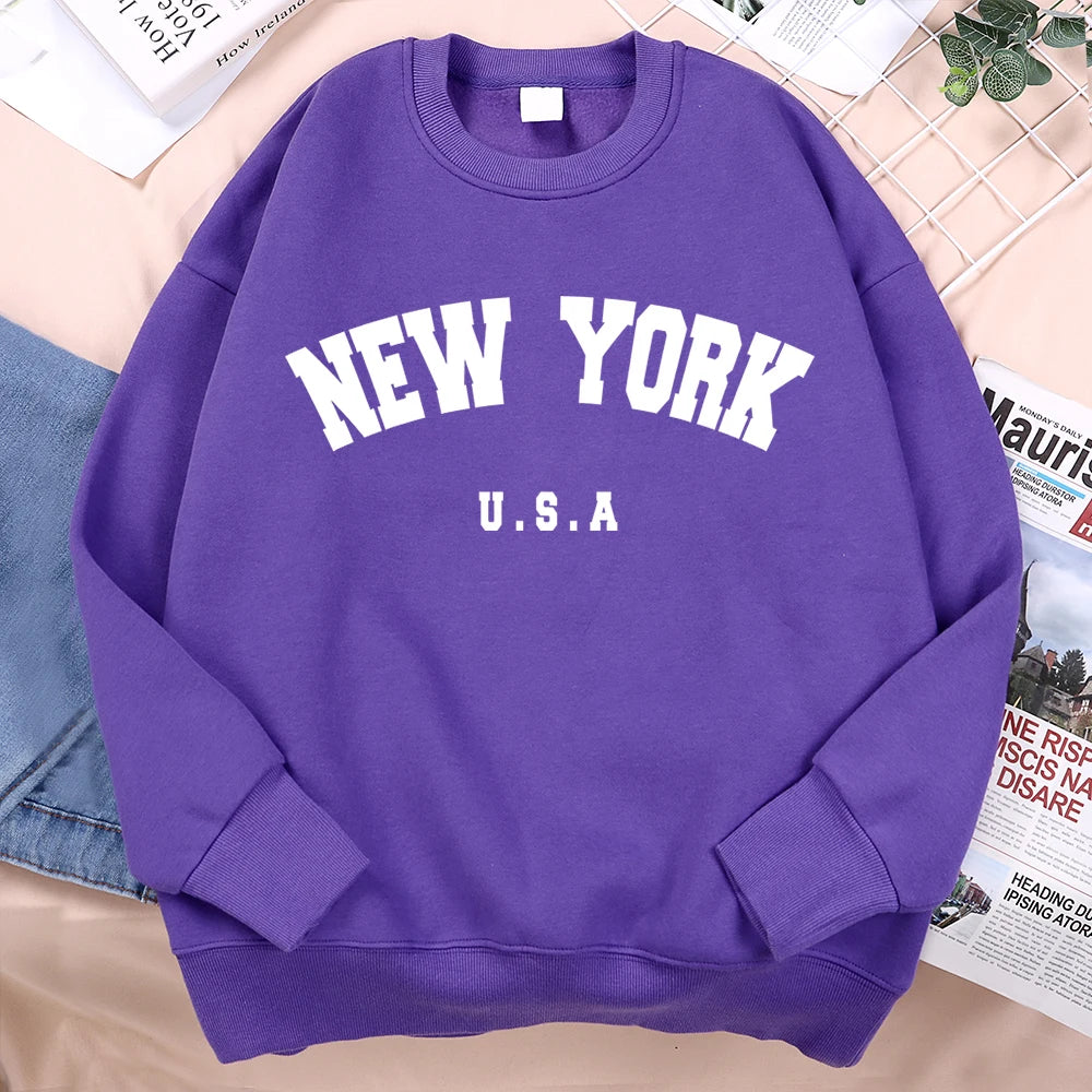New York USA Loose Fleece Sweatshirt