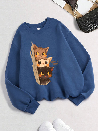 Three Little Cats Are Secretly Watching Loose Sweatshirt