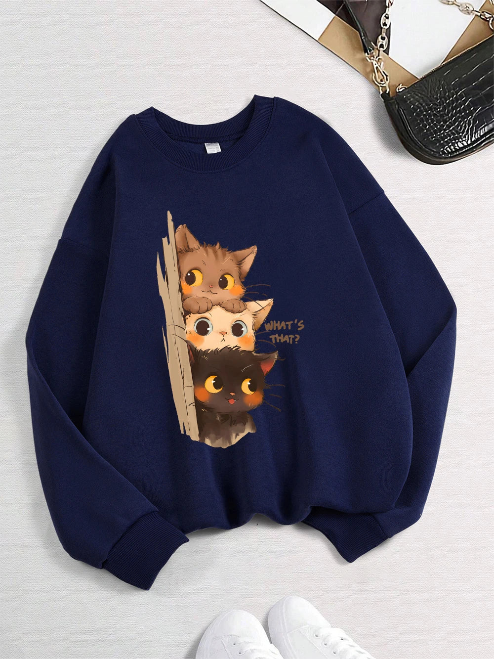 Three Little Cats Are Secretly Watching Loose Sweatshirt