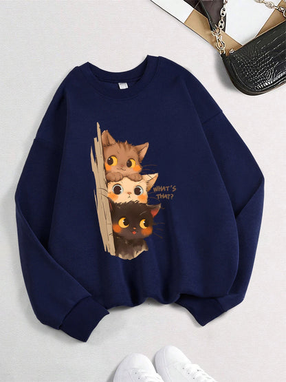 Three Little Cats Are Secretly Watching Loose Sweatshirt