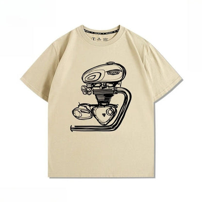 Motorcycle Engine T120 Retro Printed Loose T-shirt