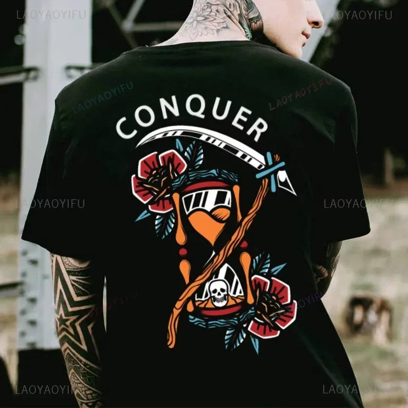 Cool Biker Drinking Beer Skull Graphic Cotton Tshirts