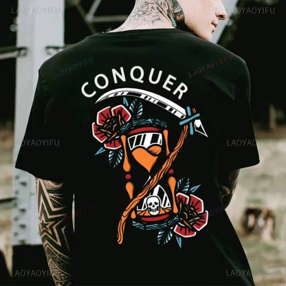 Cool Biker Drinking Beer Skull Graphic Cotton Tshirts