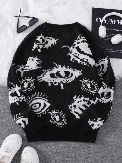 New Popular Abstract Eye Jacquard Pattern Pullover Sweater