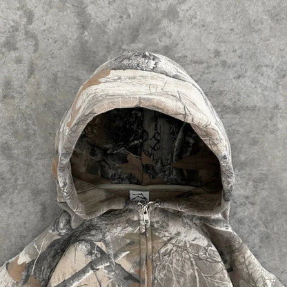 Y2K Retro Zip Up Hoodie Camouflage Pattern Zipper Sweatshirt