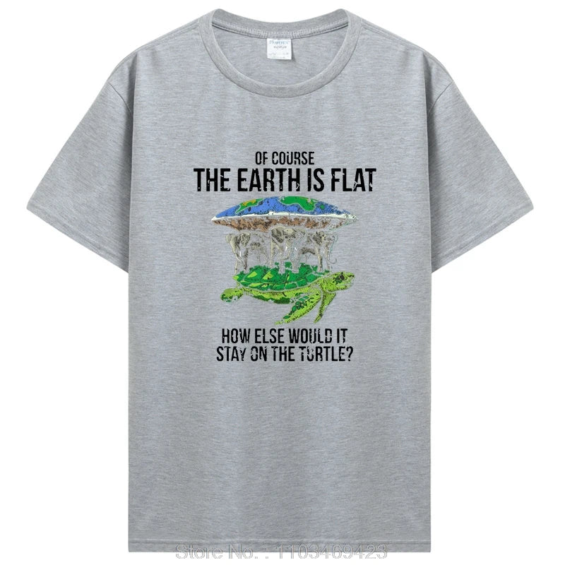 Funny Flat Earth Society Turtle Elephants Graphic Cotton Tshirt