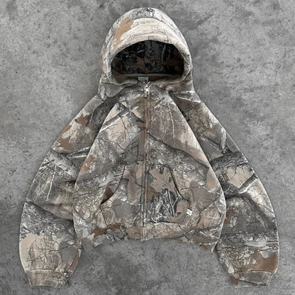 Y2K Retro Zip Up Hoodie Camouflage Pattern Zipper Sweatshirt