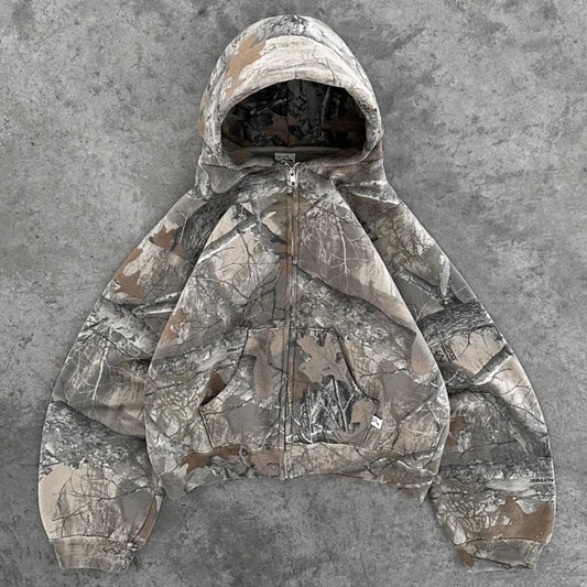 Y2K Retro Zip Up Hoodie Camouflage Pattern Zipper Sweatshirt