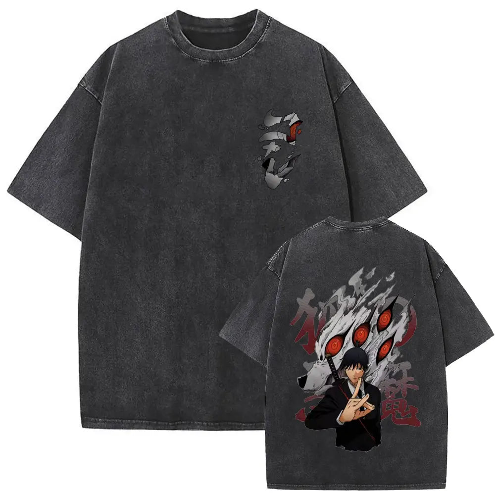 Anime Chainsaw Retro T-shirt Cartoon Denji Pochita Graphic Oversized